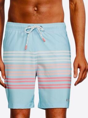 BEN SHERMAN Men's Light Blue & Pink Striped Swim Shorts Swimsuit